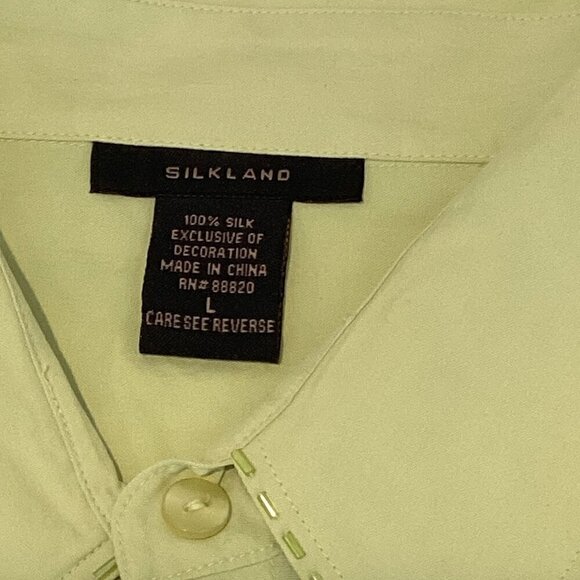 Silkland 100% Silk Sleeveless Button Up Top Beaded Sz L Pastel Lime Green 283D - Picture 6 of 7